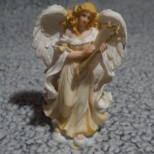 Glitter Angel Holding Harp Figurine